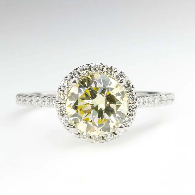 alternative black wedding ring -GIA 1.46ct Natural Yellow Diamond Halo Engagement Ring in 14K White Gold