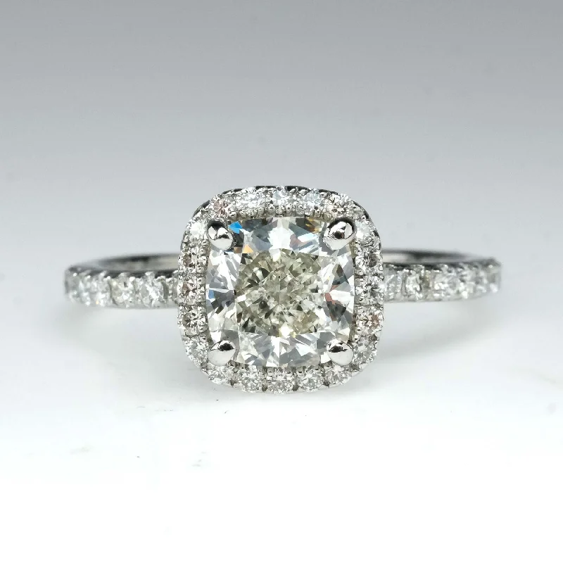 vintage style ring for women -GIA 1.80ct Cushion Cut Diamond Halo Engagement Ring in Platinum