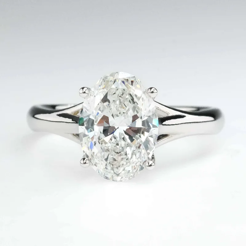 gemstone birthstone ring -GIA 2.01ct SI1/D Oval Diamond Solitaire Engagement Ring in 18K White Gold