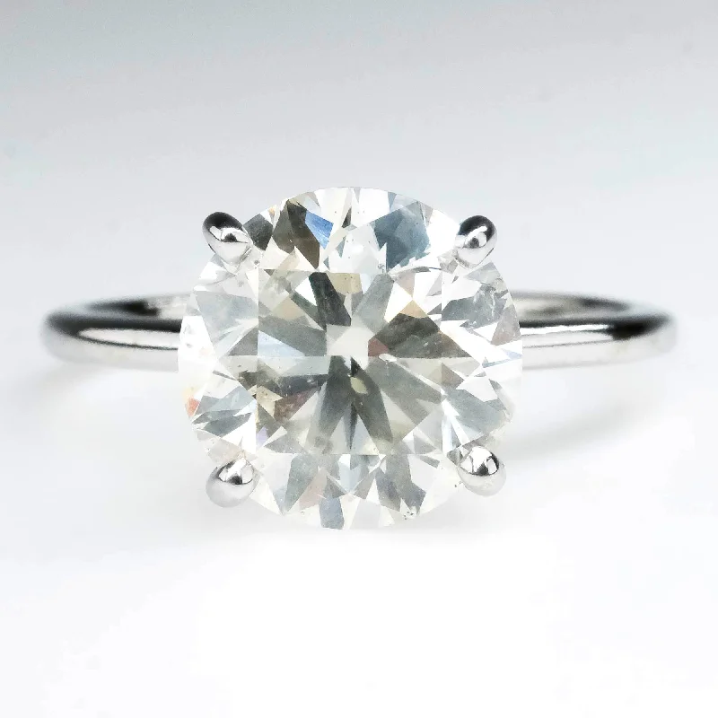 thick bold statement ring -GIA 3.68ct I1/K Round Diamond Solitaire Engagement Ring in 14K White Gold