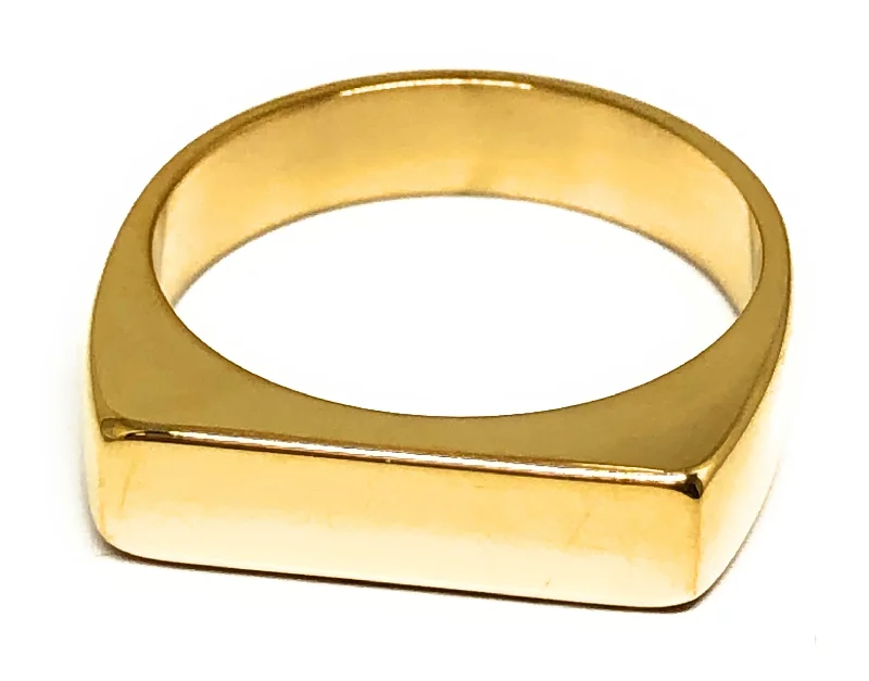 heart shaped promise ring -Gold Plated Classic Rectangle Signet Ring Anillo