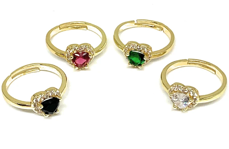 butterfly shaped ring -Gold Plated CZ Heart Adjustable Ring Anillo (RED, GREEN, WHITE, BLACK)