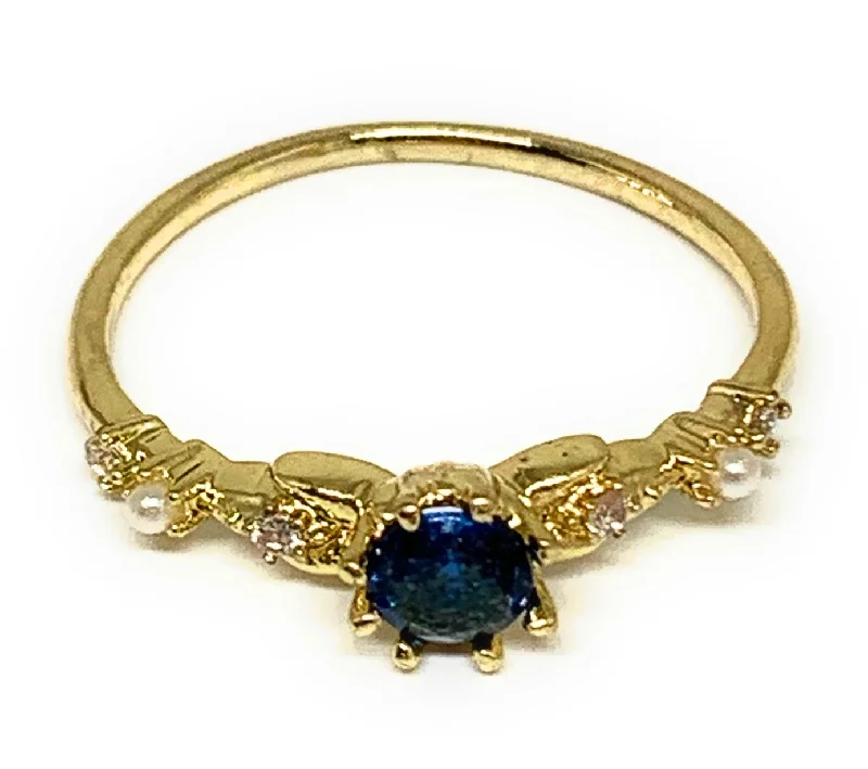 vintage rose gold band -Gold Plated Dainty Blue CZ Band Ring Anillo