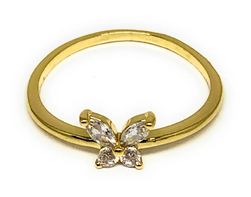 stylish spinner ring -Gold Plated Dainty CZ Butterfly Ring Anillo