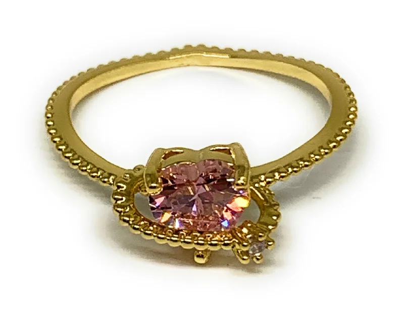 open cuff ring -Gold Plated Dainty Pink CZ Heart + Star Ring Anillo