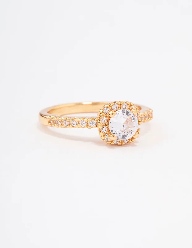 zodiac sign ring -Gold Plated Mini Cushion Cubic Zirconia Engagement Ring