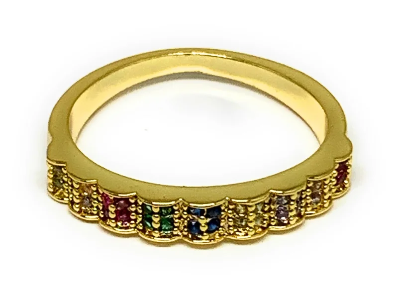 cluster diamond ring -Gold Plated Multi-Color Vibrant CZ Ring Anillo