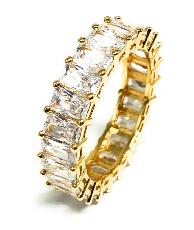 promise ring for girlfriend -Gold Plated WHITE CZ Baguette Ring Anillo