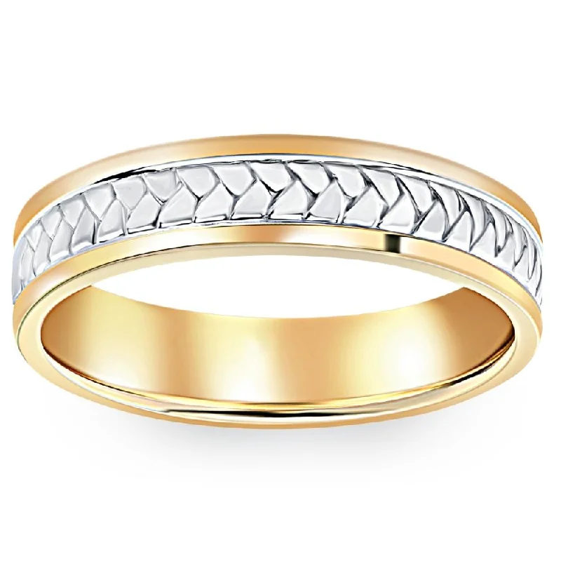 alternative black wedding ring -Men's 14k Gold Two Tone Comfort Fit Braided Wedding Band