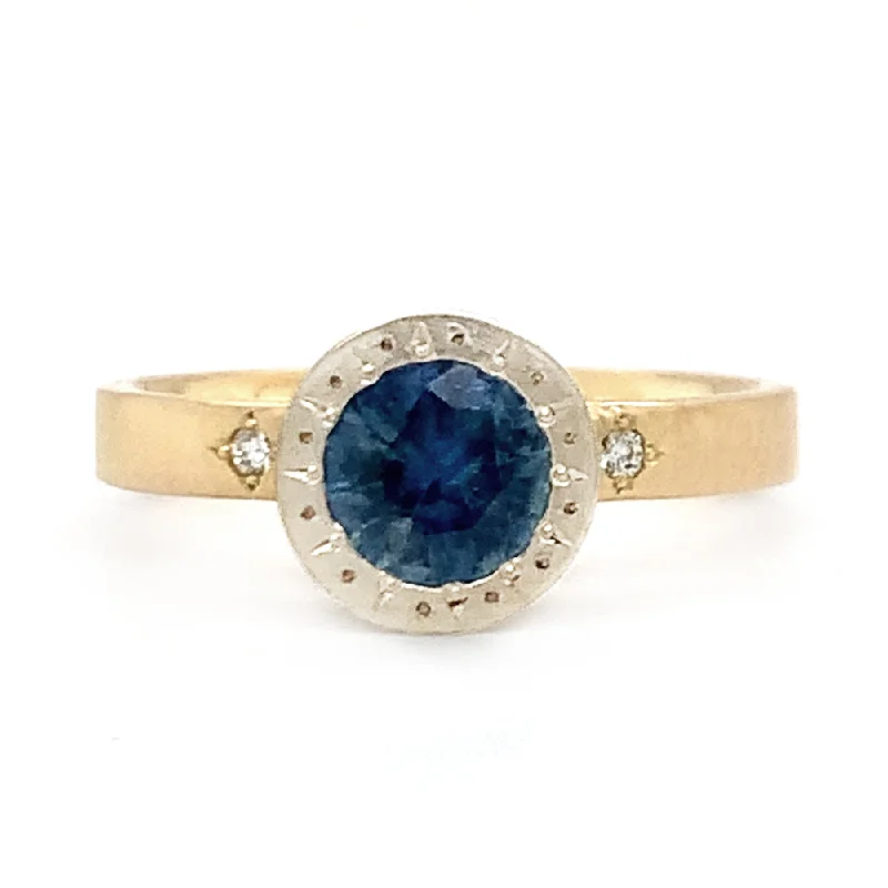 hexagon shape ring -Montana Sapphire & Diamond Two-Tone Gold Engagement Ring - "Harmony Etched"