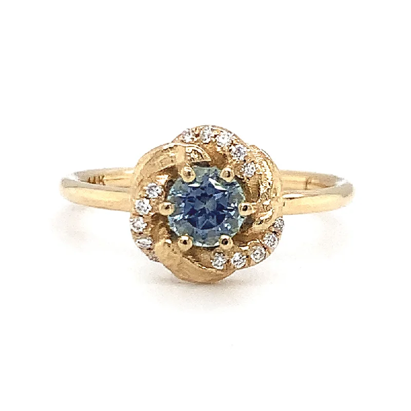 cubic zirconia solitaire ring -Montana Sapphire & Yellow Gold Engagement Ring - "Monet's Garden"