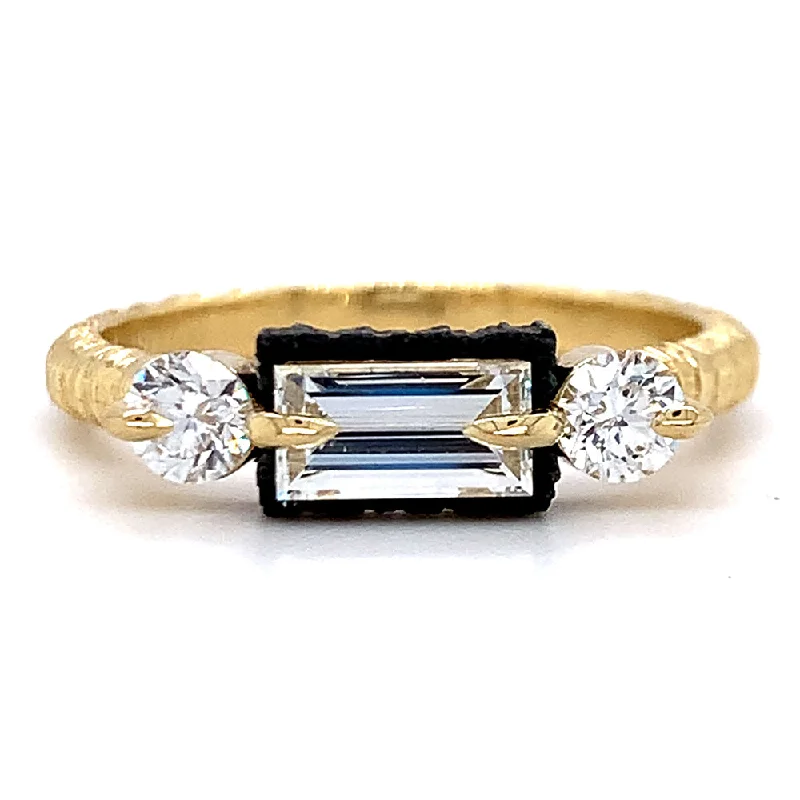 classic eternity band for women -Yellow Gold & Triple Diamond Engagement Ring - "Resonance"