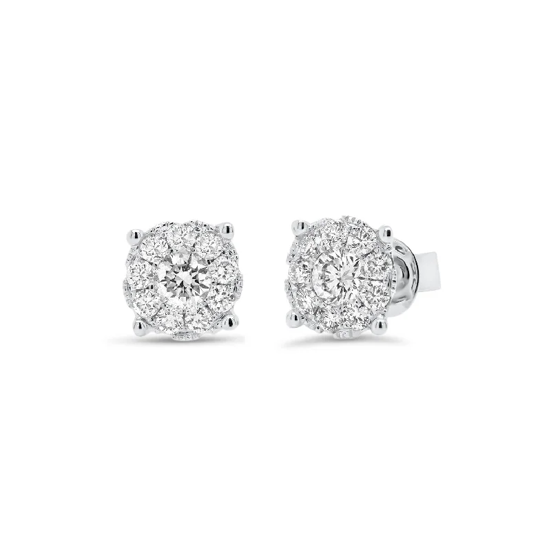 brass statement earrings -0.78 ct Round Diamond Cluster Earrings