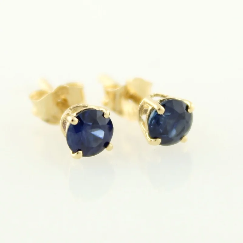 square stud earrings -10k Yellow Gold Genuine Blue Sapphire 4mm Round Stud Earrings