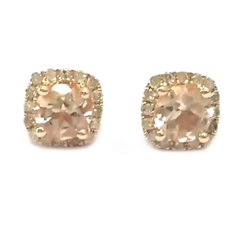 bohemian style earrings -10KT Gold Morganite and Diamond Stud Earrings