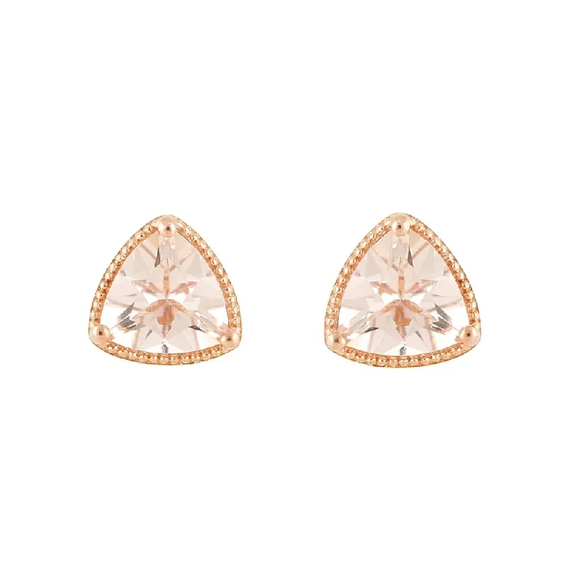 vintage gold leaf earrings -14K Rose Gold Over Ster Silver 2ctw Morganite Triangle Stud Earrings - Peach