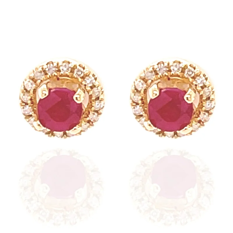 crystal chandelier earrings -14Kt Rose Gold Burmese Ruby and Created White Sapphire Stud Earrings