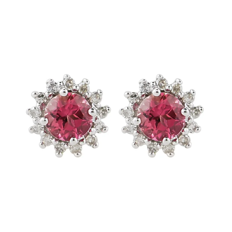 silver and gold combo earrings -14Kt White Gold 1.3 Ctw Pink Tourmaline And White Zircon Stud Earrings