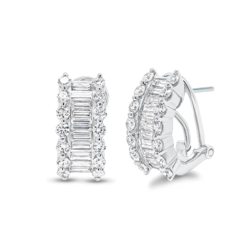 cubic zirconia hoop earrings -Baguette & Round Diamond Half Hoop Earrings