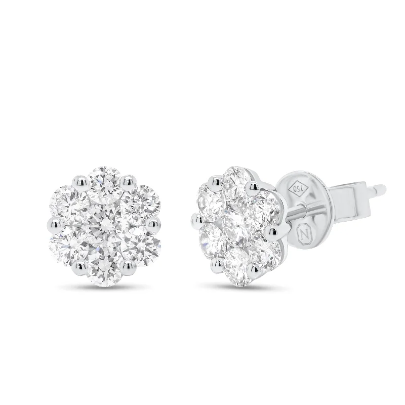 gold stud earrings for women -1.06 ct Diamond Cluster Stud Earrings