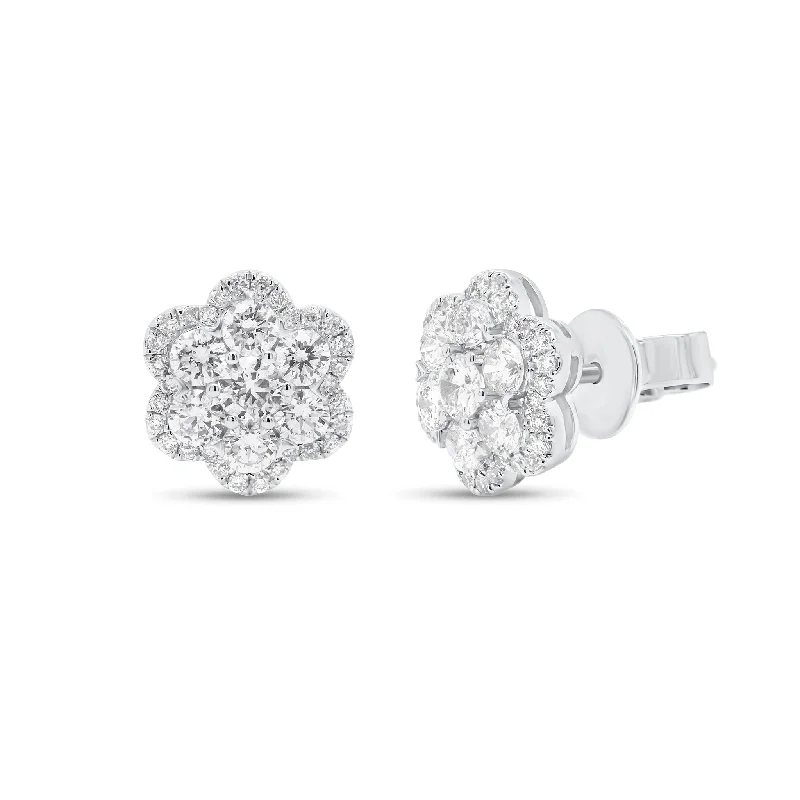 diamond ear climbers -Diamond Flower Stud Earrings