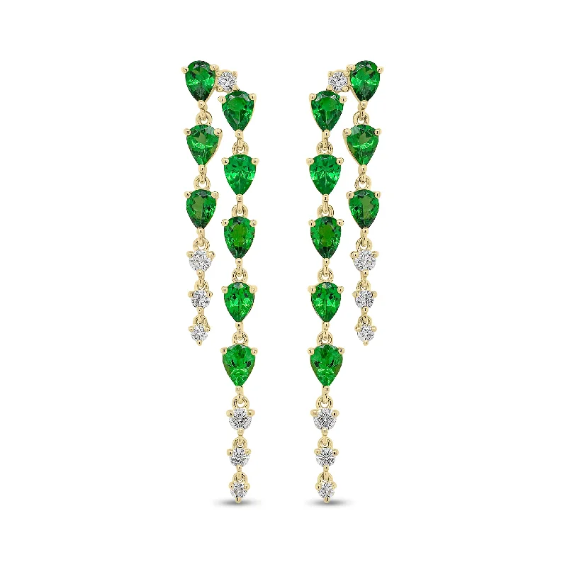 luxury pearl drop earrings -Tsavorite & Diamond Double Drop Earrings