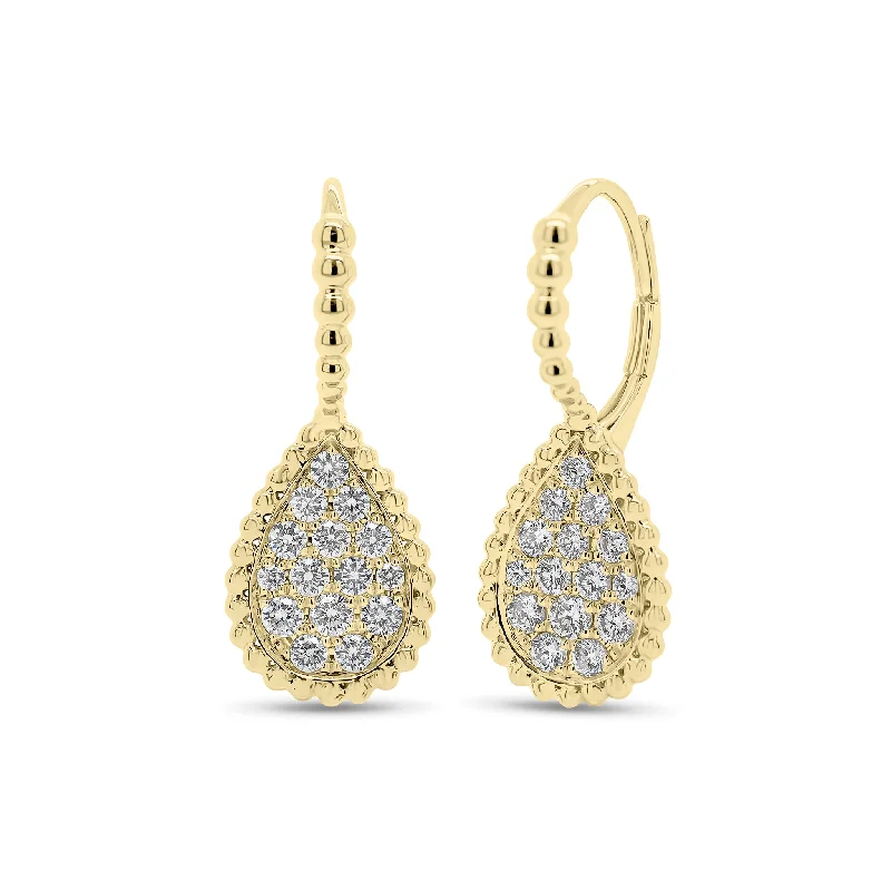 silver ear jackets -Diamond Pear Drop Lever-Back Earrings