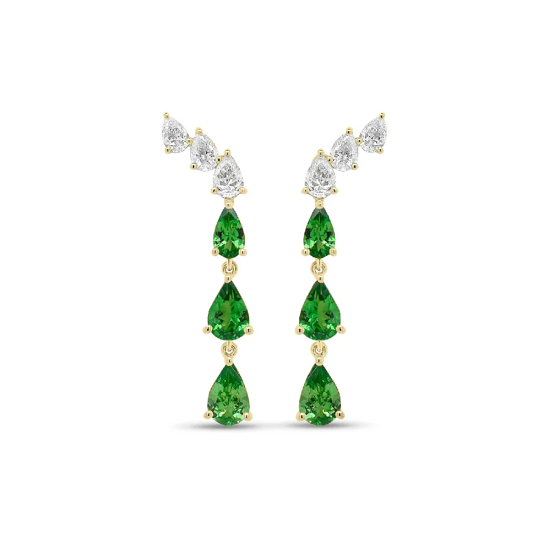 birthstone stud earrings -Tsavorite & Diamond Drop Earrings