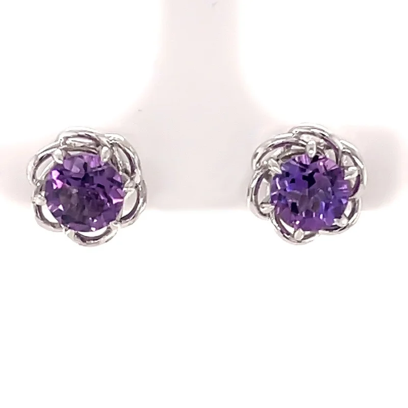 silver and gold combo earrings -925 Sterling Silver African Amethyst Stud Earrings