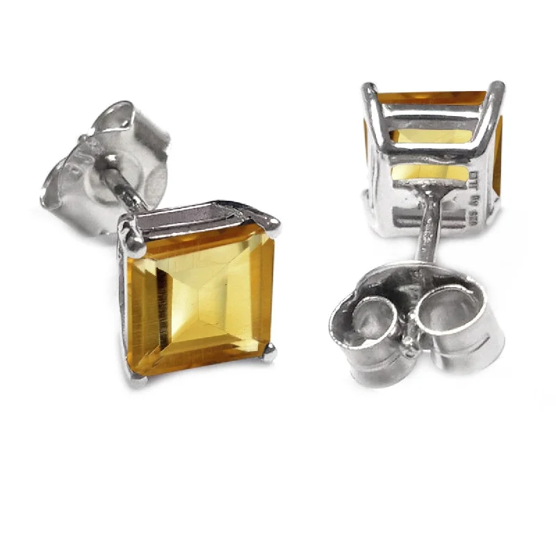 sleek silver threader earrings -925 Sterling Silver Citrine Studs Earrings