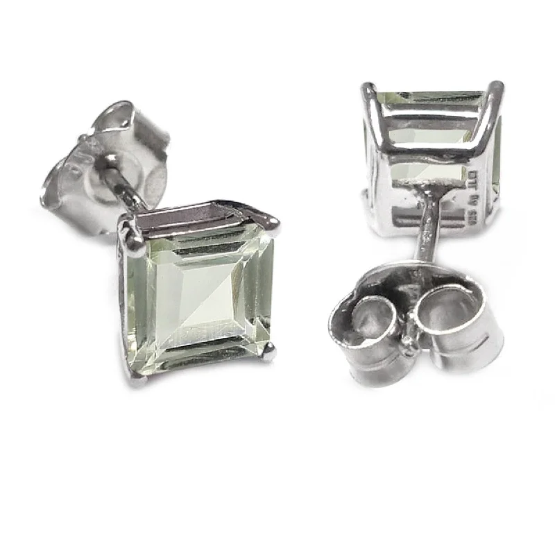 elegant crystal stud earrings -925 Sterling Silver Green Amethyst Studs Earrings