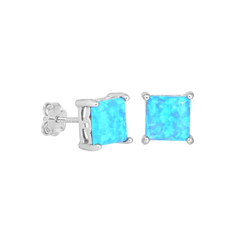 trendy ear climbers -Amphitrite Sterling Silver Stud Earrings with Opal Stones