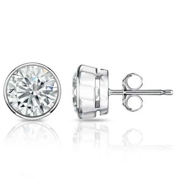 silver and gold combo earrings -Auriya 1 1/2ctw Round Diamond Stud Earrings Bezel-set Platinum - GIA Certified