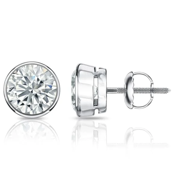 bold statement earrings -Auriya 1 1/5ctw Round Diamond Stud Earrings Bezel-set Platinum - GIA Certified