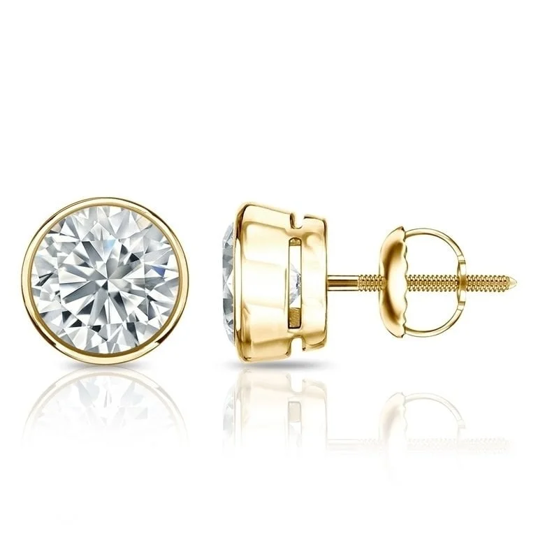 twisted hoop earrings -Auriya 1.70ctw Round Diamond Stud Earrings Bezel-set 18k Gold - GIA Certified