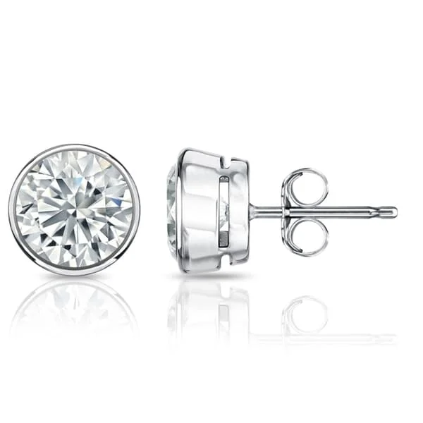 geometric shape earrings -Auriya 14k Gold GIA Certified 1.50 carat TDW Bezel Set Round Diamond Stud Earrings