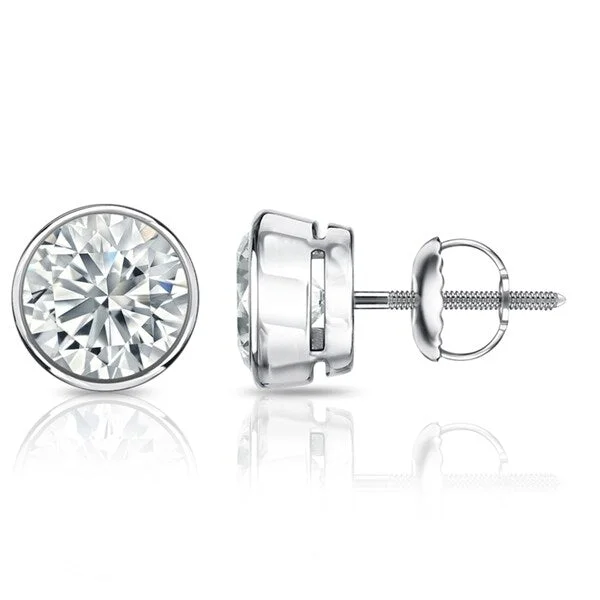 square stud earrings -Auriya 14k Gold GIA Certified 1.70 carat TDW Bezel Set Round Diamond Stud Earrings