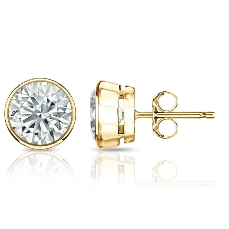 floral design stud earrings -Auriya 14k Gold GIA Certified 4.50 carat TDW Bezel Set Round Diamond Stud Earrings