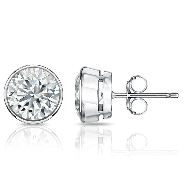 silver ear cuff earrings -Auriya 14k Gold GIA Certified 4.70 ct. TDW Bezel Set Round Diamond Stud Earrings