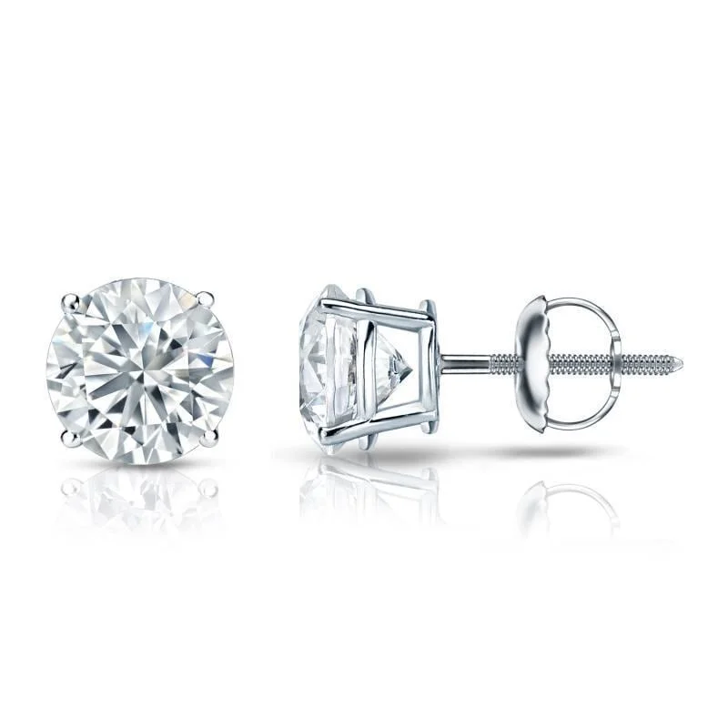 silver heart earrings -Auriya 18k Gold Certified 3.20 carat TW Round Diamond Stud Earrings