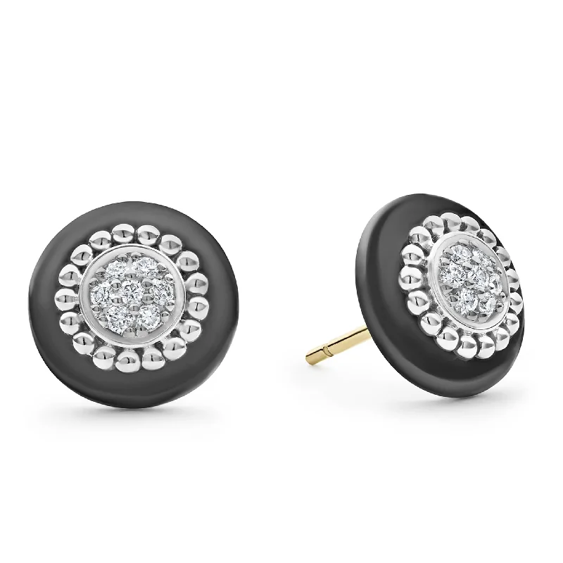 square stud earrings -Black Caviar Ceramic Diamond Stud Earrings