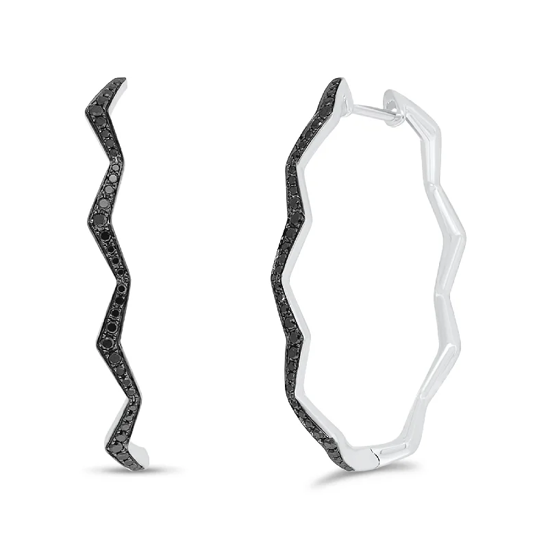 diamond ear climbers -Black Diamond Zig-Zag Hoop Earrings