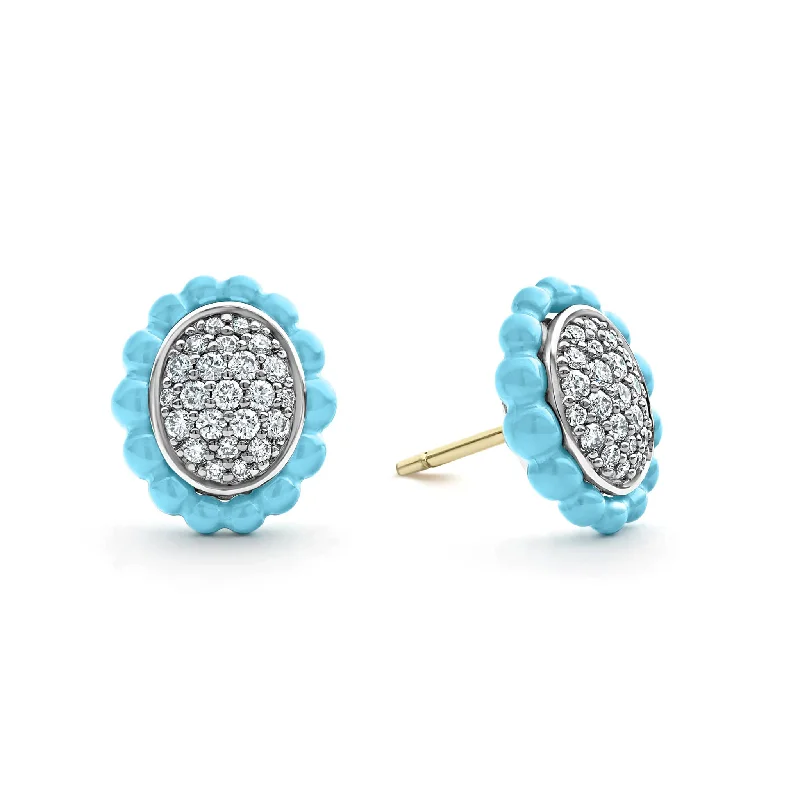 vintage drop earrings -Blue Caviar Ceramic Oval Diamond Stud Earrings