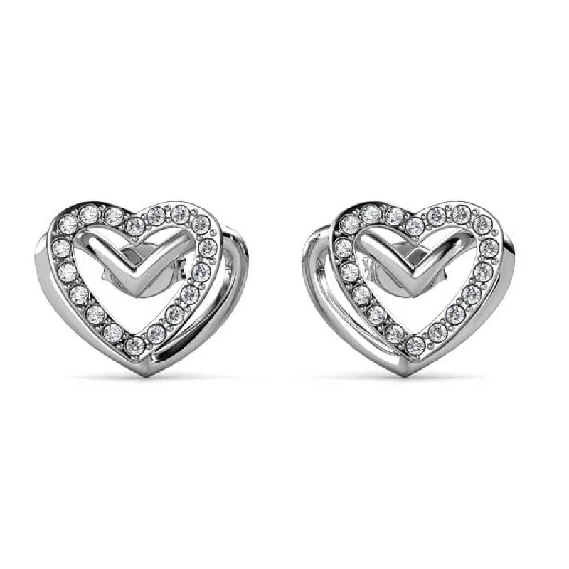 diamond stud earrings for men -Cathy 18k White Gold Plated Heart Stud Earrings with Swarovski Crystals