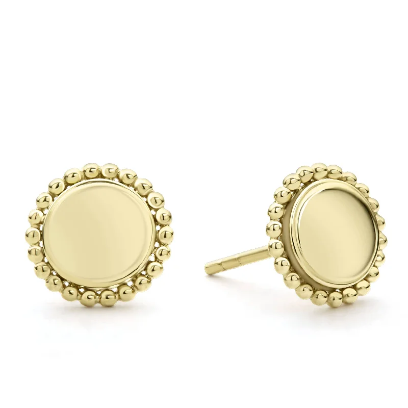 14k gold diamond earrings -Caviar Gold 18K Gold Circle Stud Earrings