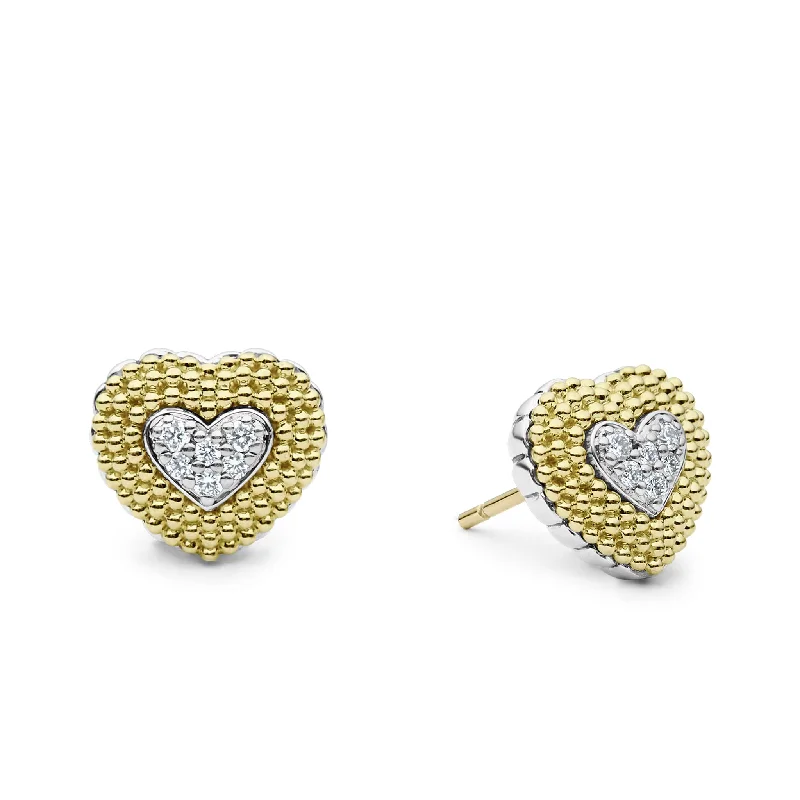 personalized name earrings -Caviar Lux Diamond Heart Stud Earrings