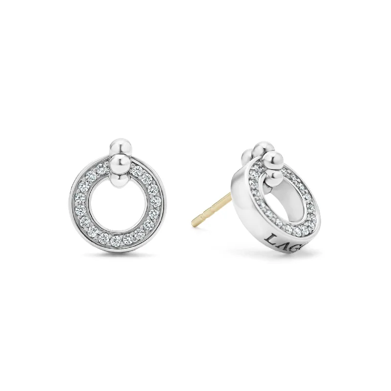 delicate gemstone drop earrings -Caviar Spark Circle Diamond Stud Earrings