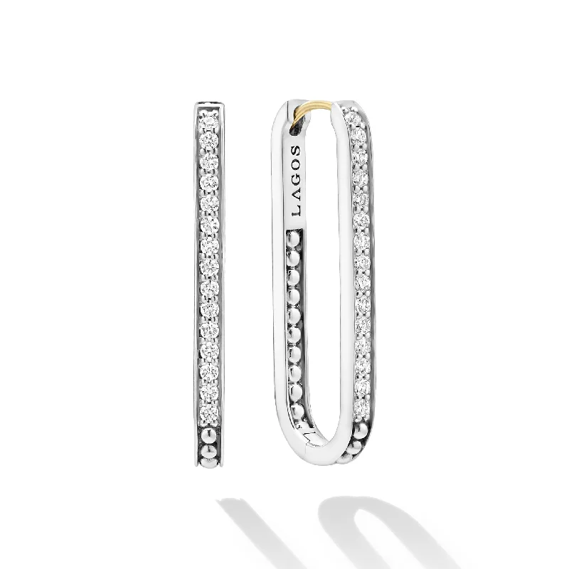 delicate gemstone drop earrings -Caviar Spark Large Linear Diamond Hoop Earrings