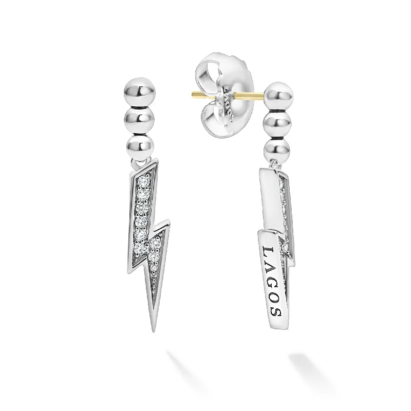 silver spiral earrings -Caviar Spark Lightning Bolt Diamond Drop Earrings