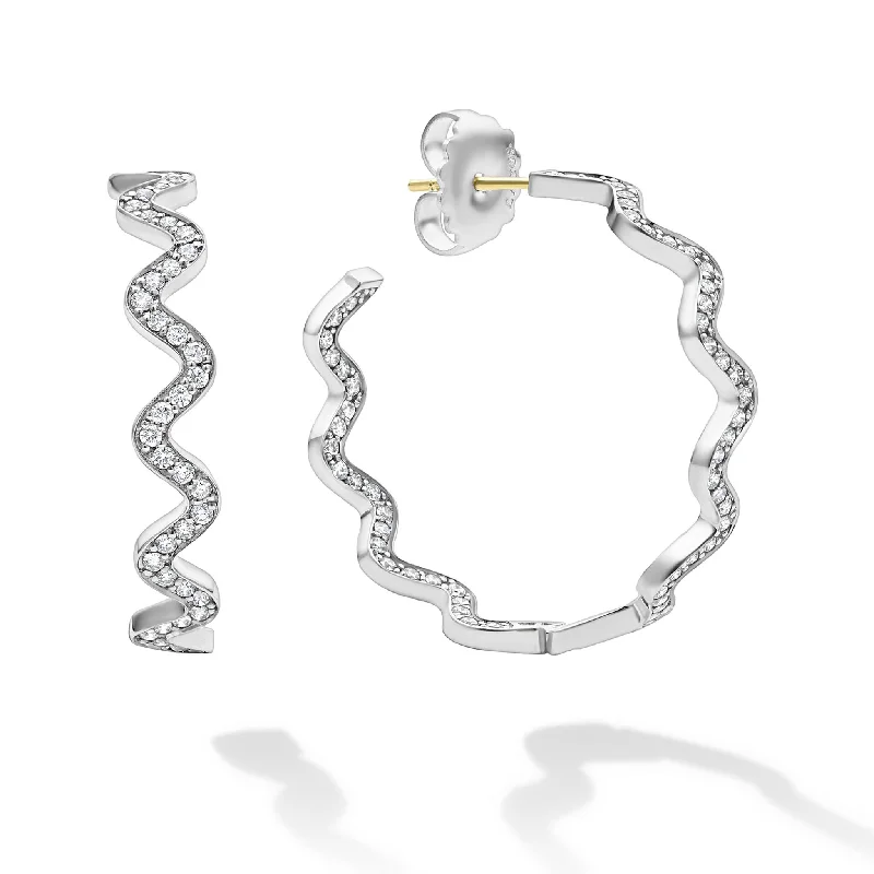 bold statement earrings -Caviar Spark Large Wave Diamond Hoop Earrings